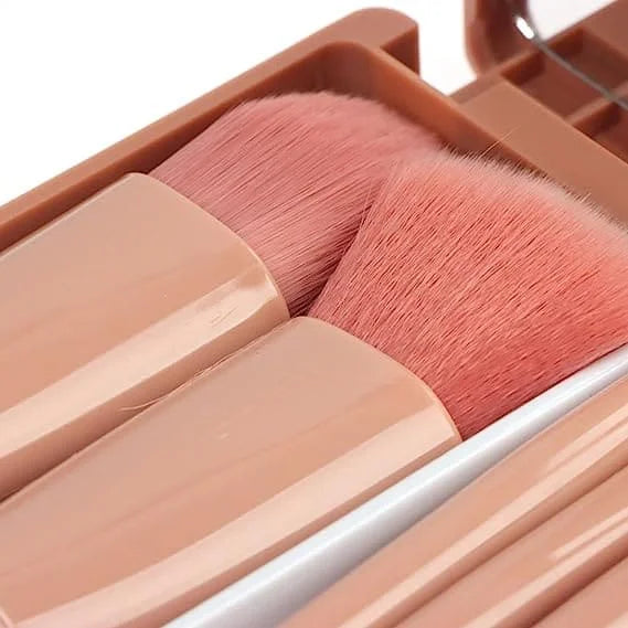 Kit Mini Pincéis Rosa Gold + Porta Pincéis Portátil com Espelho