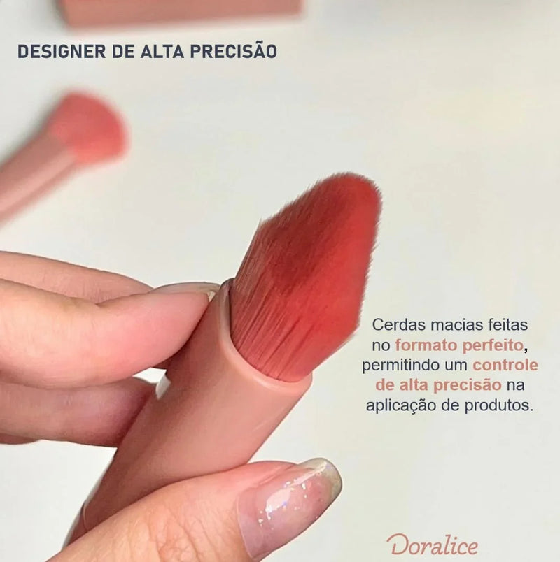 Kit Mini Pincéis Rosa Gold + Porta Pincéis Portátil com Espelho