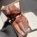 Kit Mini Pincéis Rosa Gold + Porta Pincéis Portátil com Espelho